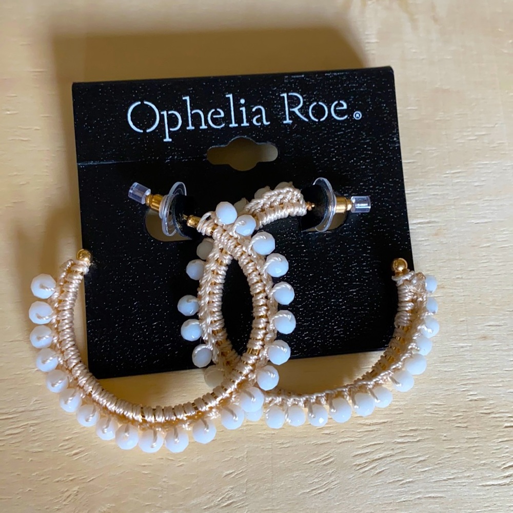 NEW WITH TAGS! Ophelia Rose Chic White and cream Crochet beaded hoop earrings